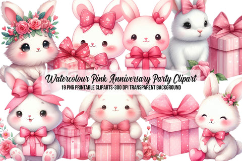 Watercolour Pink Anniversary Party Clipart Sublimation Rupkotha 