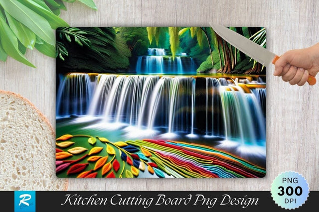 Waterfall Background Wallpaper Cutting Board PNG Sublimation Regulrcrative 