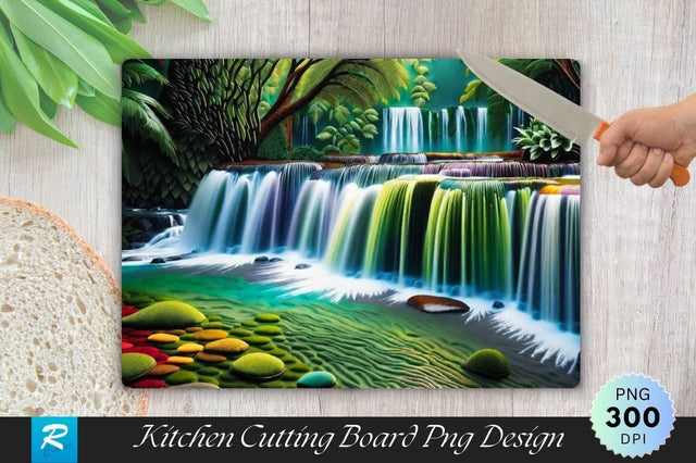 Waterfall Background Wallpaper Cutting Board PNG Sublimation Regulrcrative 