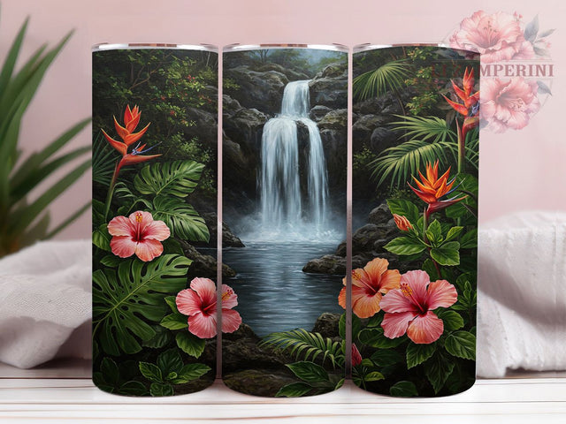 Waterfall Hawaiian Tropical 20oz Tumbler, Waterfall Tumbler, Hawaiian Design, Tropical Wrap, 20oz Sublimation, Nature Art, Island Decor, Beach Gift Sublimation Li Zamperini 