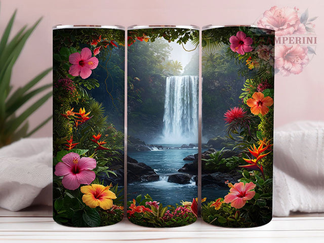 Waterfall Hawaiian Tropical 20oz Tumbler, Waterfall Tumbler, Hawaiian Design, Tropical Wrap, 20oz Sublimation, Nature Art, Island Decor, Beach Gift Sublimation Li Zamperini 