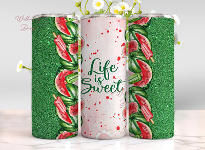 Watermelon 20 oz Skinny Tumbler Sublimation Design, Life is Sweet Tumbler Wrap, Watermelon Tumbler PNG, Summertime Sublimation Tumbler Sublimation WillowSageDesign 