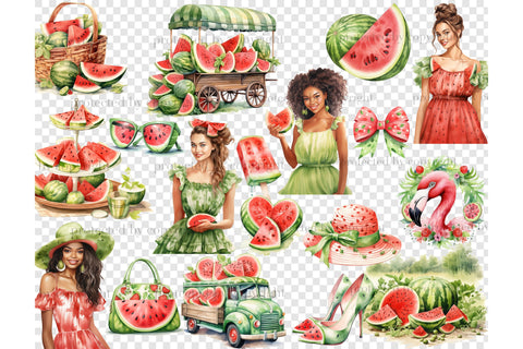 Watermelon Clipart | Summer Girl PNG Bundle SVG GlamArtZhanna 