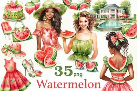 Watermelon Clipart | Summer Girl PNG Bundle SVG GlamArtZhanna 