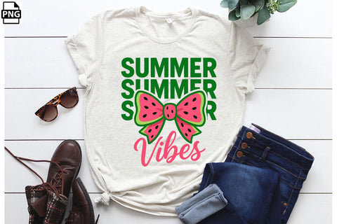 Watermelon Coquette Bow Summer Vibes PNG Printable File Sublimation Creativedesigntee 