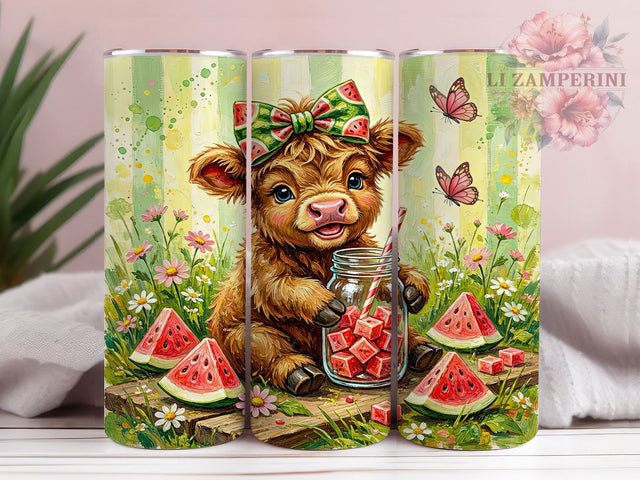 Watermelon Cow Rustic Summer 20oz Tumbler Wrap, Highlands Cow, Farmhouse Style, Rustic Design, Summer Theme, 20oz Tumbler Wrap, Sublimation PNG Sublimation Li Zamperini 