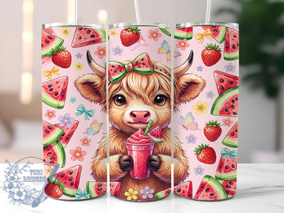 Watermelon Cow Summer Glow 20oz Tumbler, Watermelon Motif, Cow Design, Summer Theme, Glow Effect, Rustic Charm, Skinny Tumbler, Sublimation PNG Sublimation ToriDesigns 