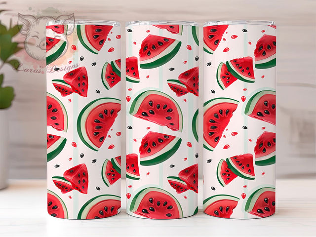 Watermelon Daisy Charm 20oz Tumbler, Watermelon Theme, Daisy Motif, Charm Design, Summer Style, Playful Aesthetic, Skinny Tumbler, Sublimation PNG Sublimation Lara' s Designs 