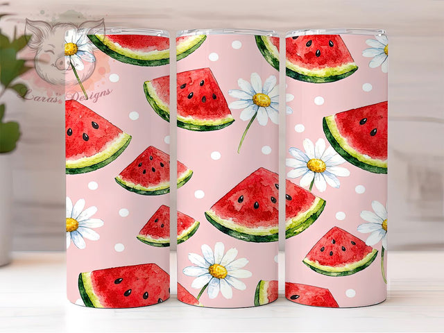 Watermelon Daisy Joy 20oz Tumbler, Watermelon Theme, Daisy Motif, Joyful Design, Summer Style, Playful Aesthetic, Skinny Tumbler, Sublimation PNG Sublimation Lara' s Designs 
