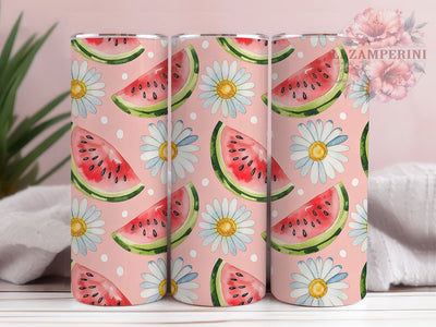 Watermelon Daisy Summer 20oz Tumbler, Daisy Flowers, Cute Summer, Fruit Design, Floral Motif, 20oz Tumbler Wrap, Sublimation PNG Sublimation Li Zamperini 