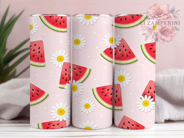 Watermelon Daisy Summer Fun 20oz Tumbler Wrap, Polka Dot Wrap, Cute Summer, Seamless Design, Playful Inspiration, 20oz Tumbler Wrap, Sublimation PNG Sublimation Li Zamperini 