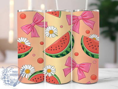 Watermelon Daisy Summer Tumbler, Daisy Floral Wrap, Summer Fruit Pattern, Sublimation Cup, 20oz Skinny Tumbler, Bright Drinkware, Fresh Summer Style Sublimation ToriDesigns 