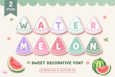 Watermelon Decorative Font Duo | Cute Summer Cricut Font | Regular & Outline Watermelon Alphabet Font AnningArts Design 
