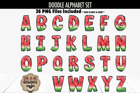 Watermelon Doodle Alphabet and Numbers | Summer Letters PNG Files Sublimation Ewe-N-Me Designs 
