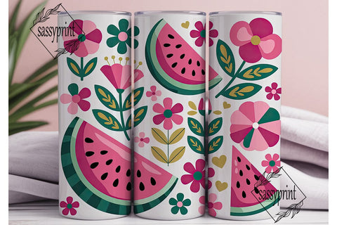Watermelon Floral Tumbler Wrap PNG Sublimation sassyprint 