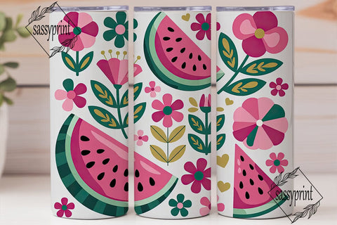 Watermelon Floral Tumbler Wrap PNG Sublimation sassyprint 