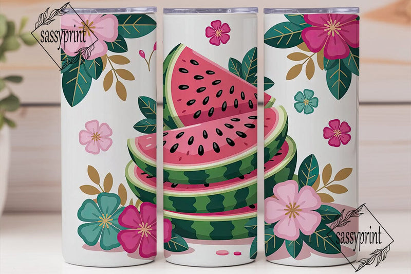 Watermelon Floral Tumbler Wrap PNG Sublimation sassyprint 