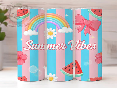 Watermelon Floral Vibes 20oz Tumbler, Summer Vibes, Glossy Cursive, Pink Outline Text, Bright Summer Theme, Skinny Tumbler, Sublimation PNG Sublimation Lara' s Designs 