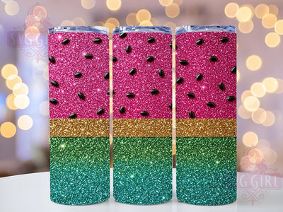 Watermelon Glitter Stripe 20oz Tumbler, Watermelon Motif, Glitter Stripe Design, Summer Theme, Fresh Accent, Playful Charm, Sublimation Wrap, 20oz Tumbler Sublimation SvggirlplusArt 