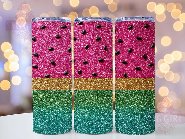 Watermelon Glitter Stripe 20oz Tumbler, Watermelon Motif, Glitter Stripe Design, Summer Theme, Fresh Accent, Playful Charm, Sublimation Wrap, 20oz Tumbler Sublimation SvggirlplusArt 