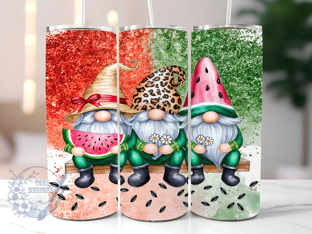 Watermelon Gnome 20oz Skinny Tumbler, Glitter Gnome Tumbler Png, Straight & Tapered Tumbler Wrap, Instant Digital Download Sublimation ToriDesigns 