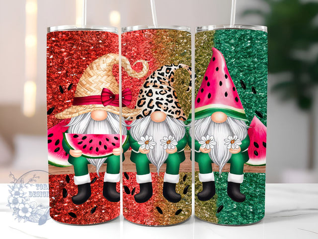 Watermelon Gnome 20oz Skinny Tumbler, Glitter Gnome Tumbler Png, Straight & Tapered Tumbler Wrap, Instant Digital Download Sublimation ToriDesigns 