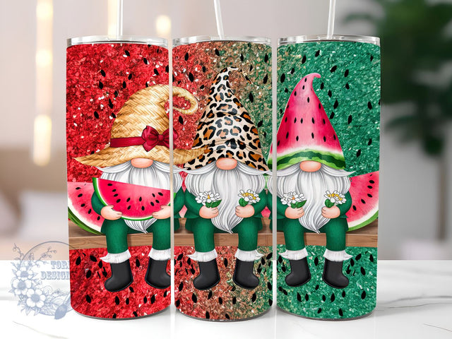 Watermelon Gnome 20oz Skinny Tumbler, Glitter Gnome Tumbler Png, Straight & Tapered Tumbler Wrap, Instant Digital Download Sublimation ToriDesigns 