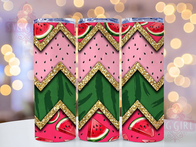 Watermelon Gold Chevron 20oz Tumbler, Watermelon Motif, Gold Chevron Design, Summer Theme, Bold Accent, Elegant Charm, Sublimation Wrap, 20oz Tumbler Sublimation SvggirlplusArt 