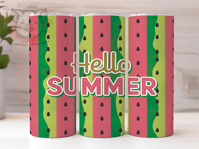 Watermelon Hello Summer Tumbler, Hello Summer Sublimation Design, Refreshing Fruit Art, 20oz Tropical Tumbler, Whimsical Summer Mug, Juicy Watermelon Cup, Vibrant Summer Wrap Sublimation Lara' s Designs 