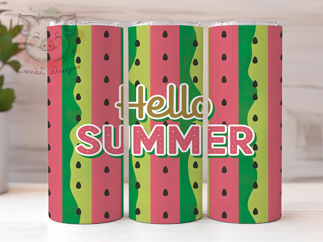 Watermelon Hello Summer Tumbler, Hello Summer Sublimation Design, Refreshing Fruit Art, 20oz Tropical Tumbler, Whimsical Summer Mug, Juicy Watermelon Cup, Vibrant Summer Wrap Sublimation Lara' s Designs 