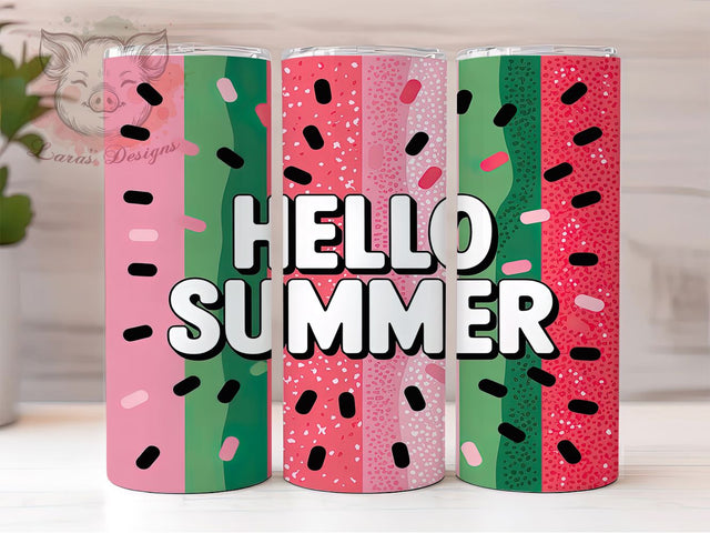 Watermelon Hello Summer Tumbler, Hello Summer Sublimation Design, Refreshing Fruit Art, 20oz Tropical Tumbler, Whimsical Summer Mug, Juicy Watermelon Cup, Vibrant Summer Wrap Sublimation Lara' s Designs 