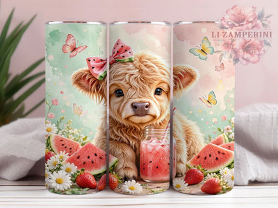 Watermelon Highland Calf 20oz Tumbler, Watermelon Fruit, Highland Calf, Summer Farm Animal, 20oz Tumbler Wrap, Sublimation Design, Cute Harvest, Digital Download Sublimation Li Zamperini 