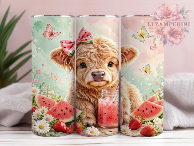 Watermelon Highland Calf 20oz Tumbler, Watermelon Fruit, Highland Calf, Summer Farm Animal, 20oz Tumbler Wrap, Sublimation Design, Cute Harvest, Digital Download Sublimation Li Zamperini 