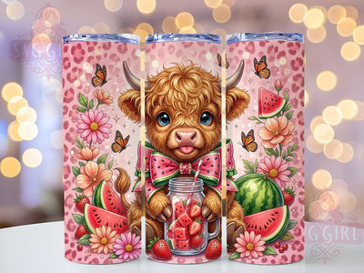 Watermelon Highland Cow 20oz Tumbler, Watermelon Motif, Highland Cow Design, Summer Theme, Rustic Accent, Playful Charm, Sublimation Wrap, 20oz Tumbler Sublimation SvggirlplusArt 