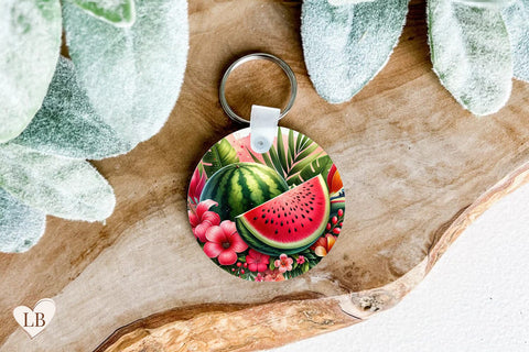 Watermelon Keychain Sublimation, Summer Key Ring PNG Sublimation BijouBay 