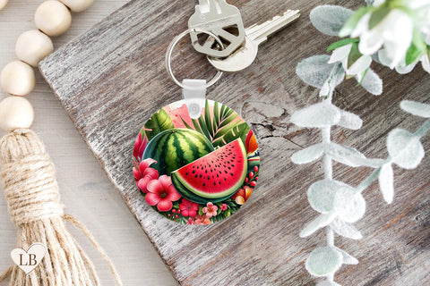 Watermelon Keychain Sublimation, Summer Key Ring PNG Sublimation BijouBay 
