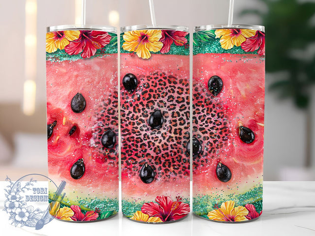 Watermelon Leopard Summer Glam 20oz Tumbler, Fruit Slice, Leopard Print, Summer Glam, Tropical Theme, Skinny Tumbler, Sublimation PNG Sublimation ToriDesigns 