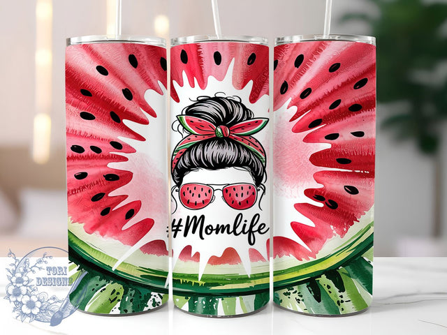 Watermelon Mom Life Tumbler, Summer Fruit Drinkware, Messy Bun Tumbler Wrap, 20Oz Watermelon Cup, Fruit Sublimation Design, Mom Life Gift Idea, Summer Tumbler Wrap Sublimation ToriDesigns 