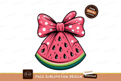 Watermelon Slice With A Pink Dotted Bow Sublimation Designangry 