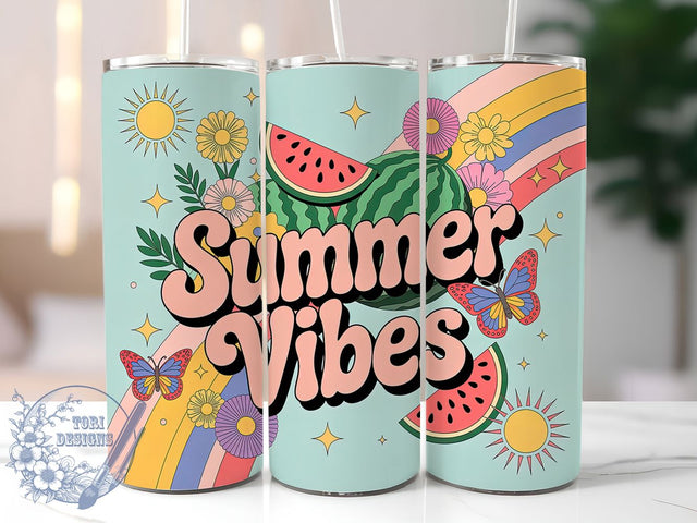 Watermelon Summer Floral 20oz Tumbler, Pink Floral, Watermelon Tumbler, 20oz Wrap, Sublimation PNG, Tropical Cup Design, Fun Summer Gift Sublimation ToriDesigns 