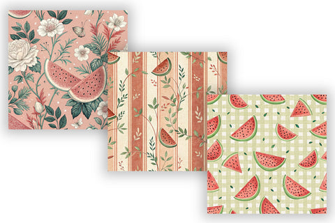Watermelon Toile Digital Paper Pack, Vintage Floral Toile, Gingham & Stripe Seamless Patterns, Wedding, Scrapbooking & Printable Crafts Digital Pattern FloridPrintables 