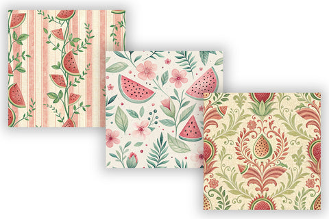 Watermelon Toile Digital Paper Pack, Vintage Floral Toile, Gingham & Stripe Seamless Patterns, Wedding, Scrapbooking & Printable Crafts Digital Pattern FloridPrintables 
