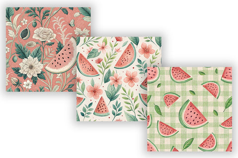 Watermelon Toile Digital Paper Pack, Vintage Floral Toile, Gingham & Stripe Seamless Patterns, Wedding, Scrapbooking & Printable Crafts Digital Pattern FloridPrintables 