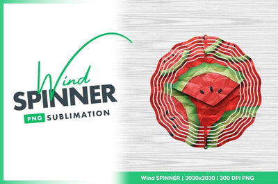 Watermelon Wind Spinner Round Png Design on White Wood Background Sublimation Regulrcrative 