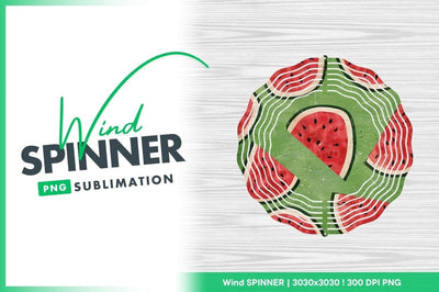 Watermelon Wind Spinner Round Png Design with Green and Red Elements Sublimation Regulrcrative 