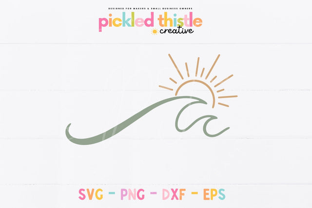 Wave Sun Design | Coastal Ocean Line Art SVG PNG | Beach Landscape SVG SVG Pickled Thistle Creative 