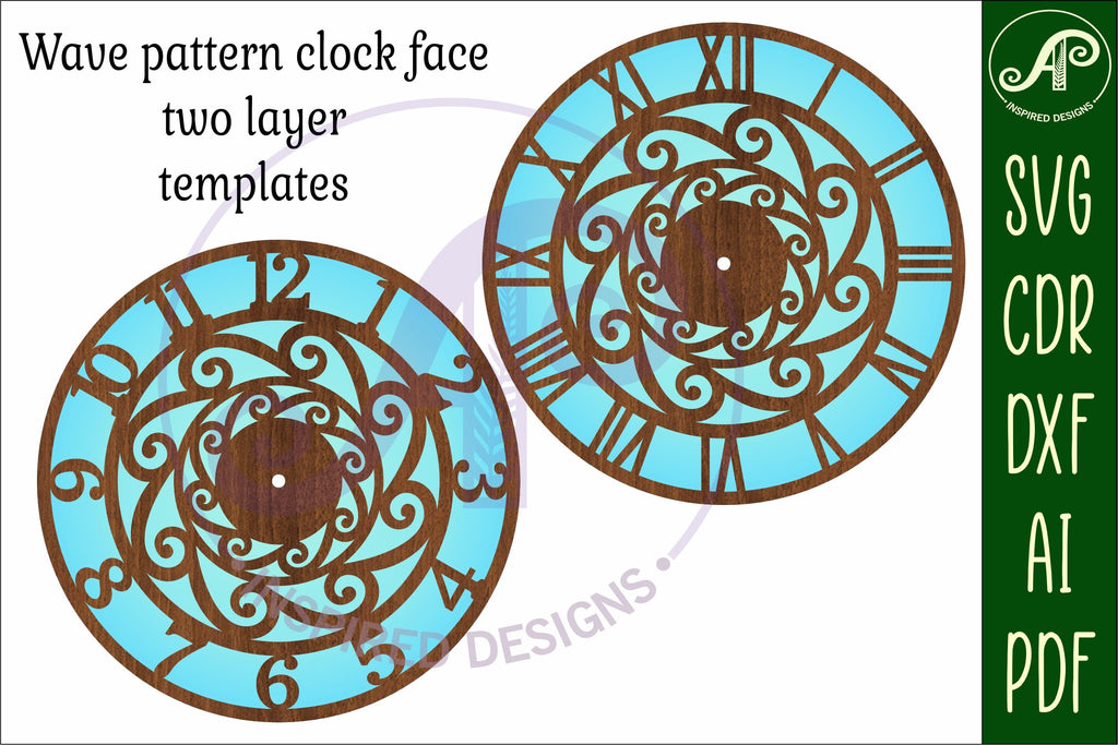 Wave wall clock laser cut template files, SVG file. - So Fontsy