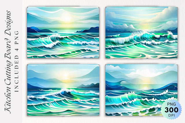 Waves Glass Cutting Board PNG Design Sublimation Regulrcrative 