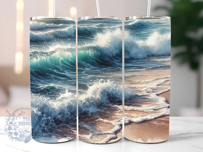 Waves on Beach 20 oz Skinny Tumbler Sublimation Design, Beach Tumbler Png, Straight & Tapered Tumbler Wrap, Instant Digital Download Sublimation ToriDesigns 