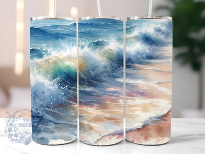 Waves on Beach 20 oz Skinny Tumbler Sublimation Design, Beach Tumbler Png, Straight & Tapered Tumbler Wrap, Instant Digital Download Sublimation ToriDesigns 